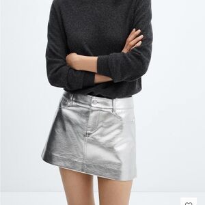 Mango Shimmering Silver Mini Skirt